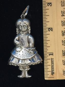 RM Trush Sterling Silver Pigtail Girl Puffy Christmas Ornament