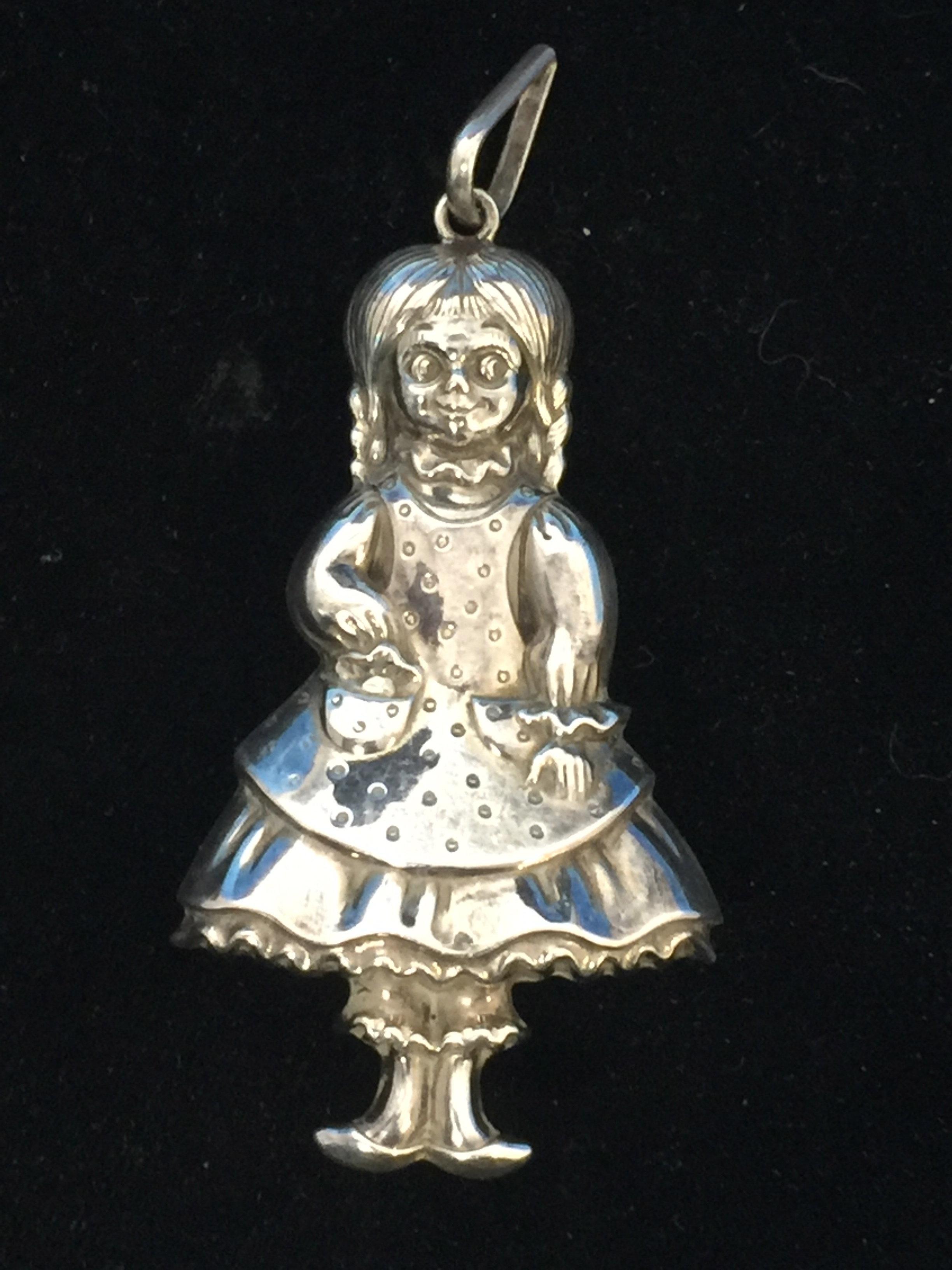 RM Trush Sterling Silver Pigtail Girl Puffy Christmas Ornament