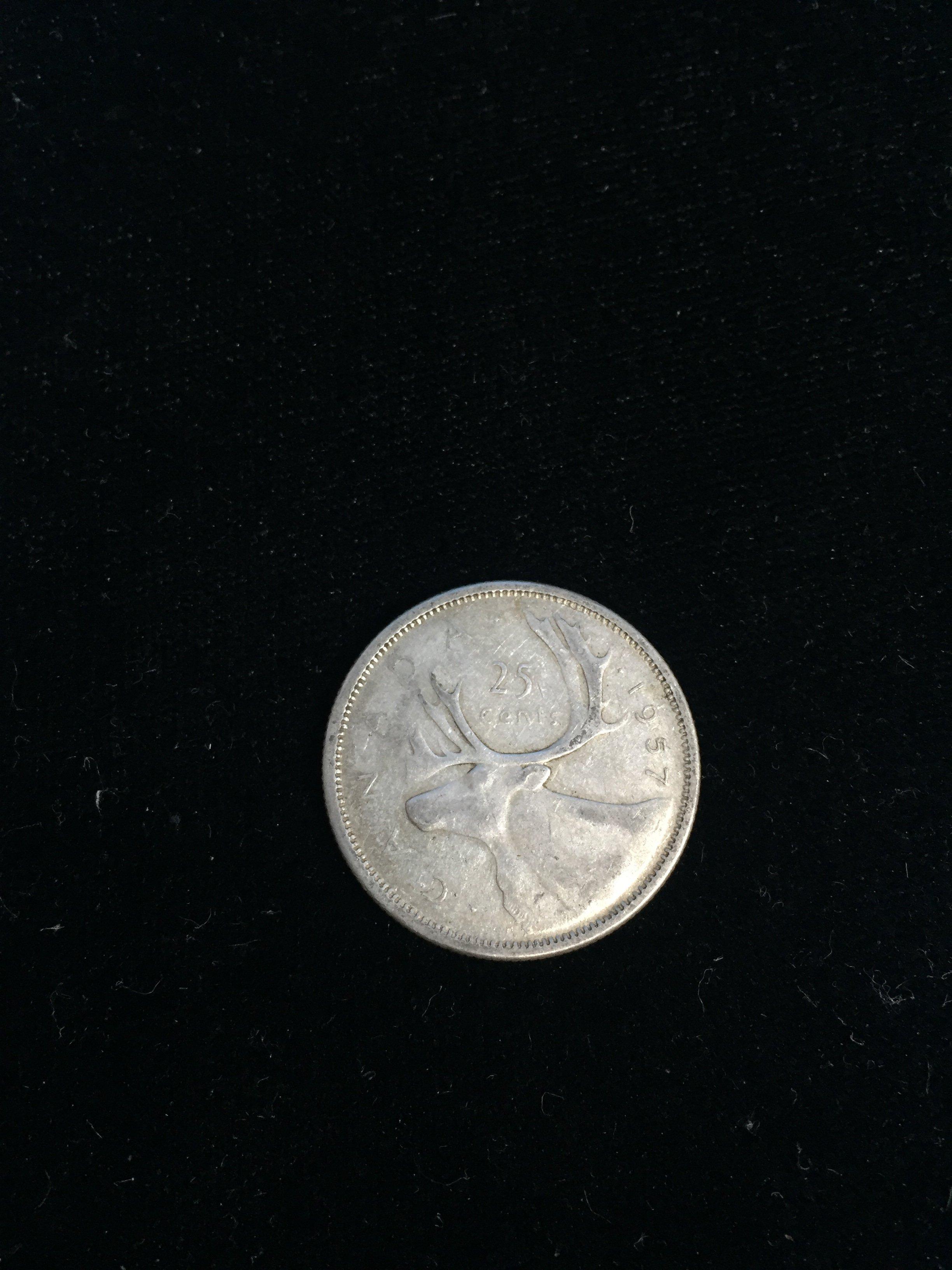 1957 Canadian Silver Quarter - 80% Silver Coin