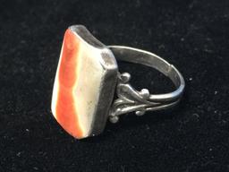 Vintage Sterling Silver & Agate Ring - Size 7 (Clipped Band)