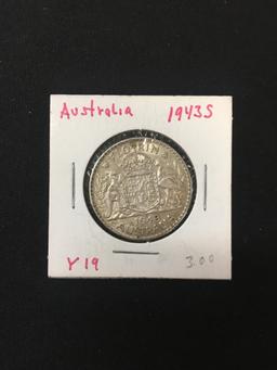 1943 Australia 1 Florin Silver Foreign Coin - 92.5% Silver Coin - .3363 ASW