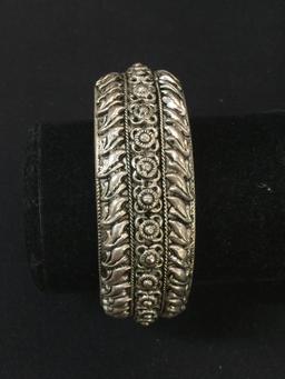 Wide Hand Carved Steling Silver Cuff Bracelet - 39 Grams