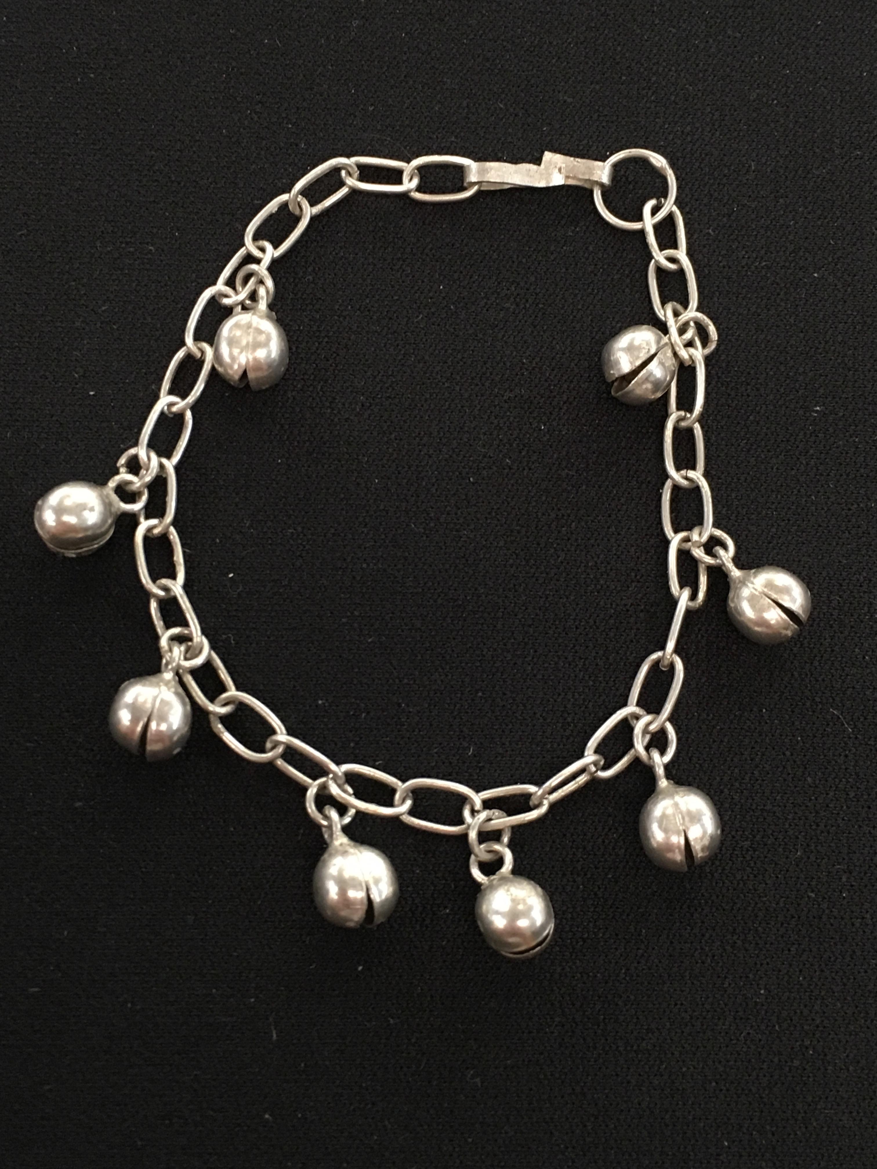 Sterling Silver 7" Cable Link Bracelet w/ Silver Bell Charms