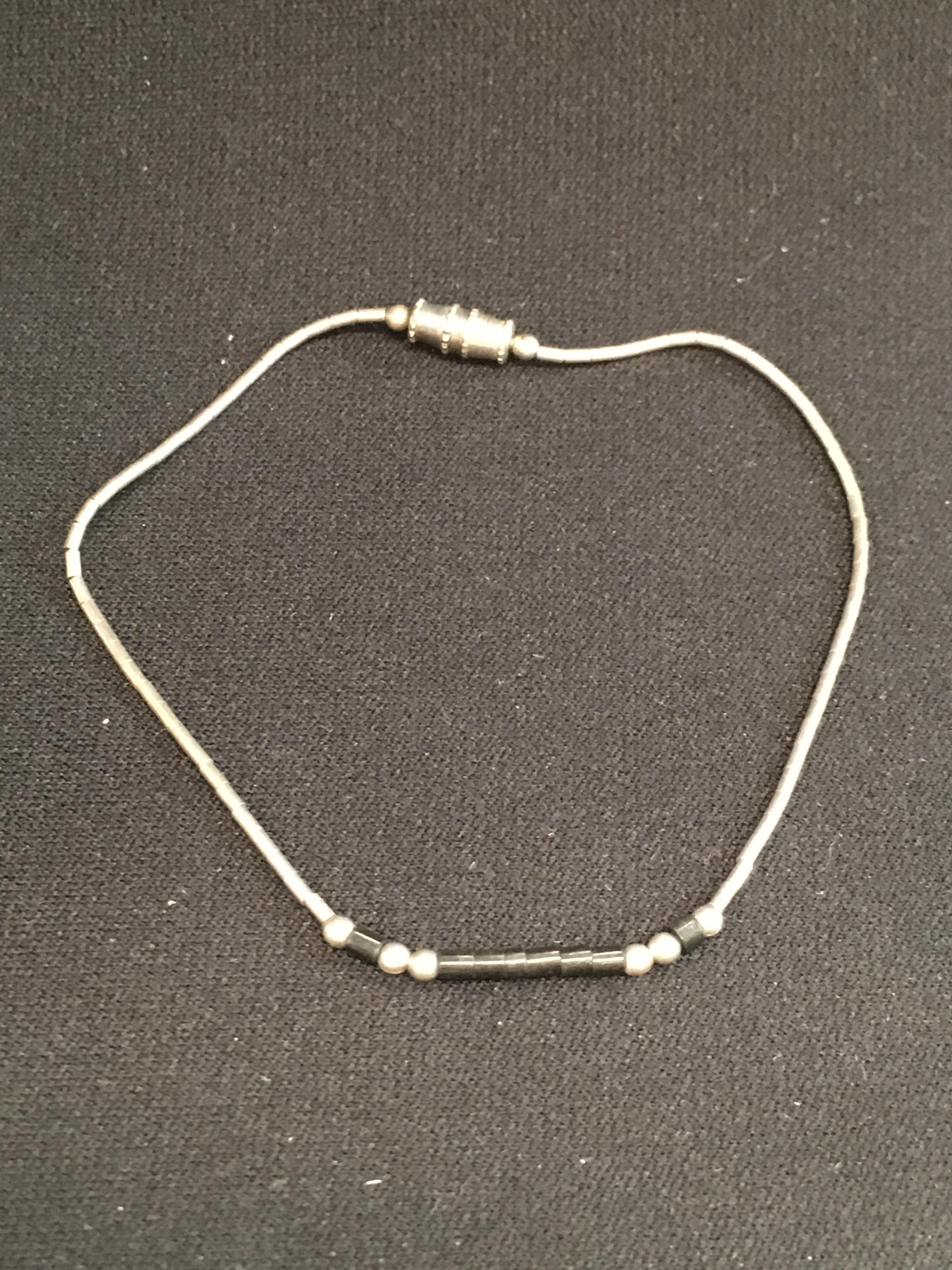 Vintage Sterling Silver 7" Beaded Bracelet w/ Black Beads