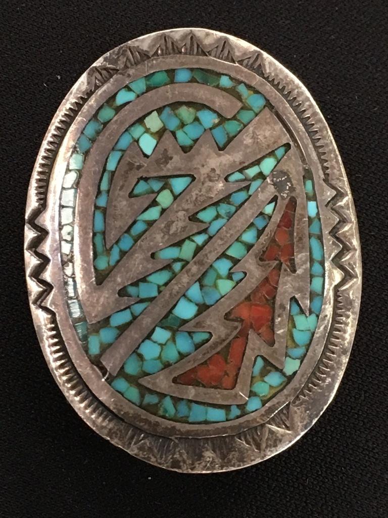 Native American Bolo Tie Clasp w/ Turquoise Inlay