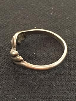 Antique Hand Carved Sterling Silver Ring Band - Size 7