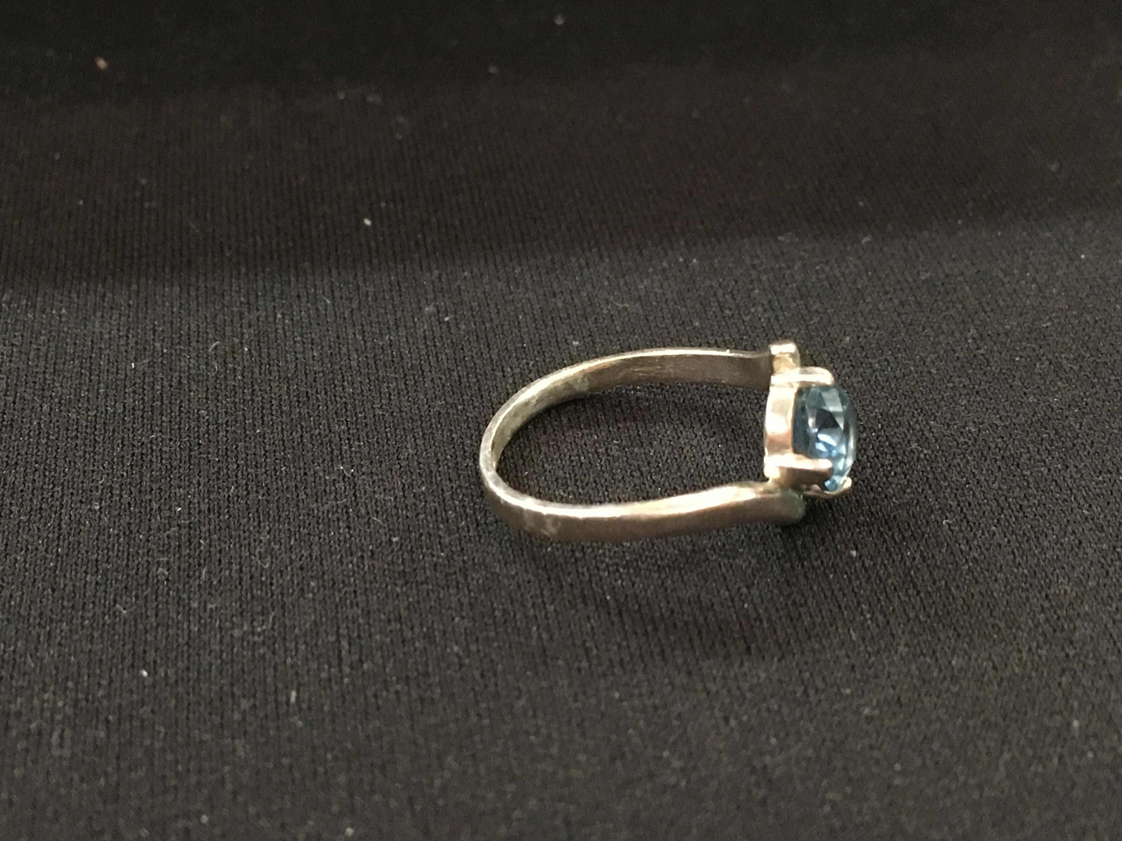 Diagonally Set Blue Oval Gemstone Set in Sterling Silver Bypass Ring - Size 4.75