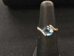 Diagonally Set Blue Oval Gemstone Set in Sterling Silver Bypass Ring - Size 4.75