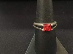 Brilliant Orange Princess Gemstone set in Split Shank Sterling Silver Ring - Size 7.5