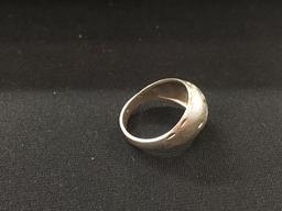 Brilliant Etched Carved Detail Sterling Silver Dome Ring Band - Size 7.75