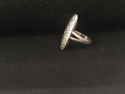 Larger Oblong Scroll Designed Sterling Silver Ring Band - Size 8.5