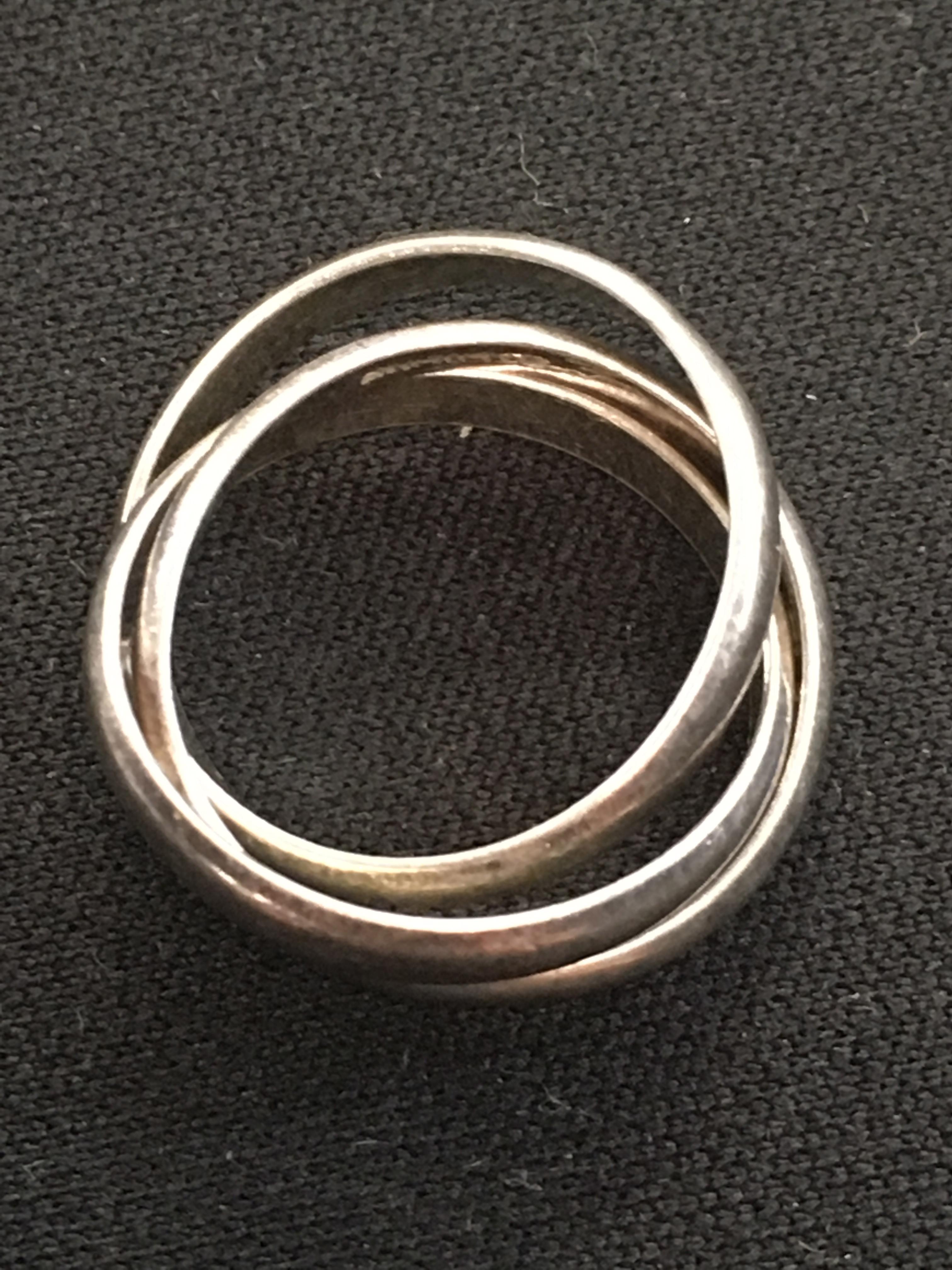 Three Petite Interlocking Sterling Silver Bands - Size 4.25