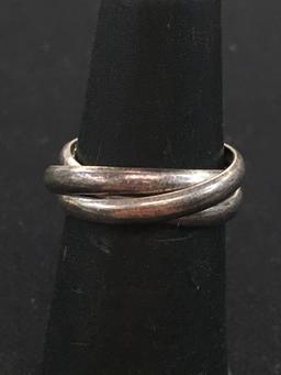 Three Petite Interlocking Sterling Silver Bands - Size 4.25