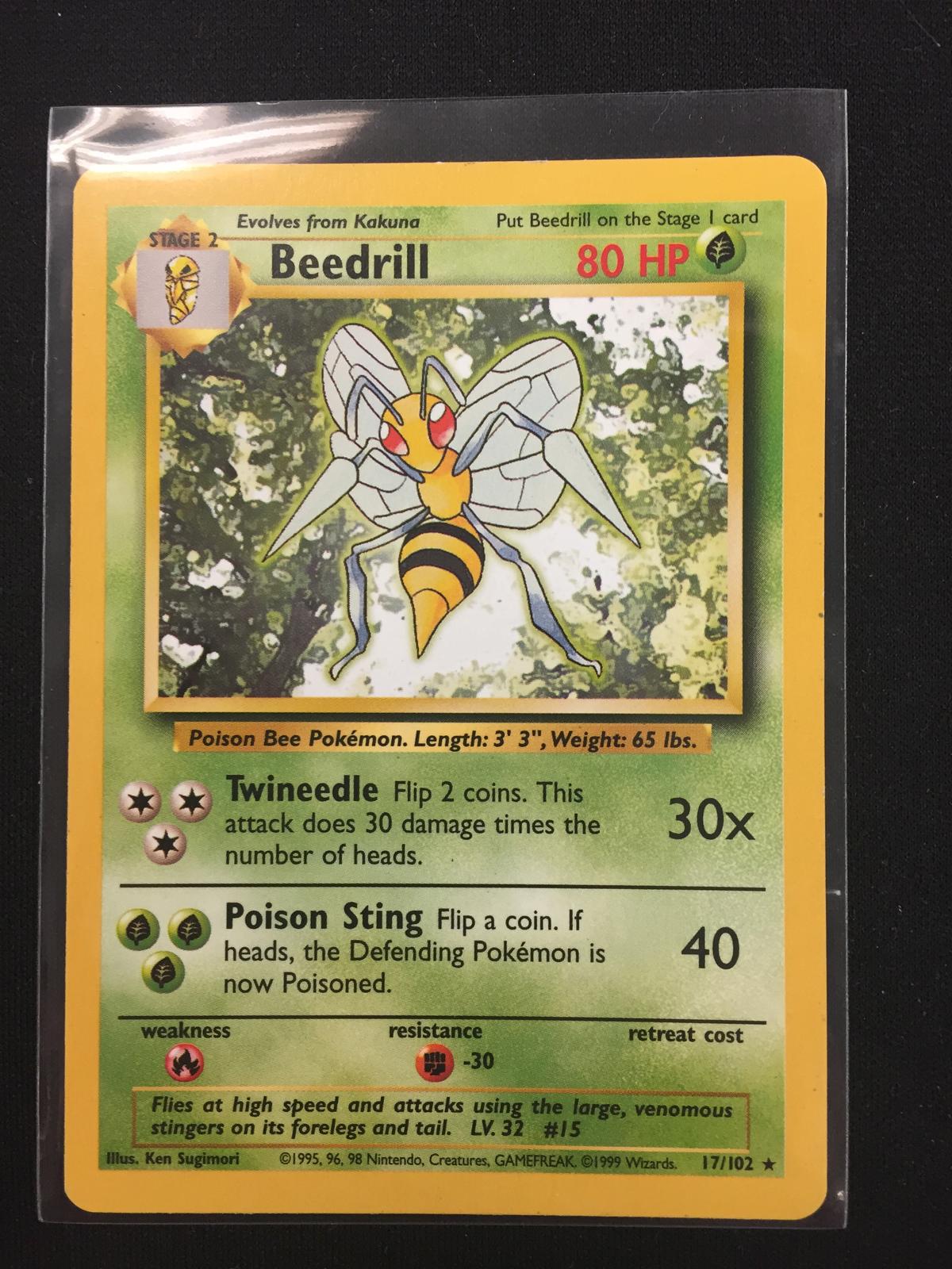 Pokemon Beedrill Base Set Rare Card 17/102