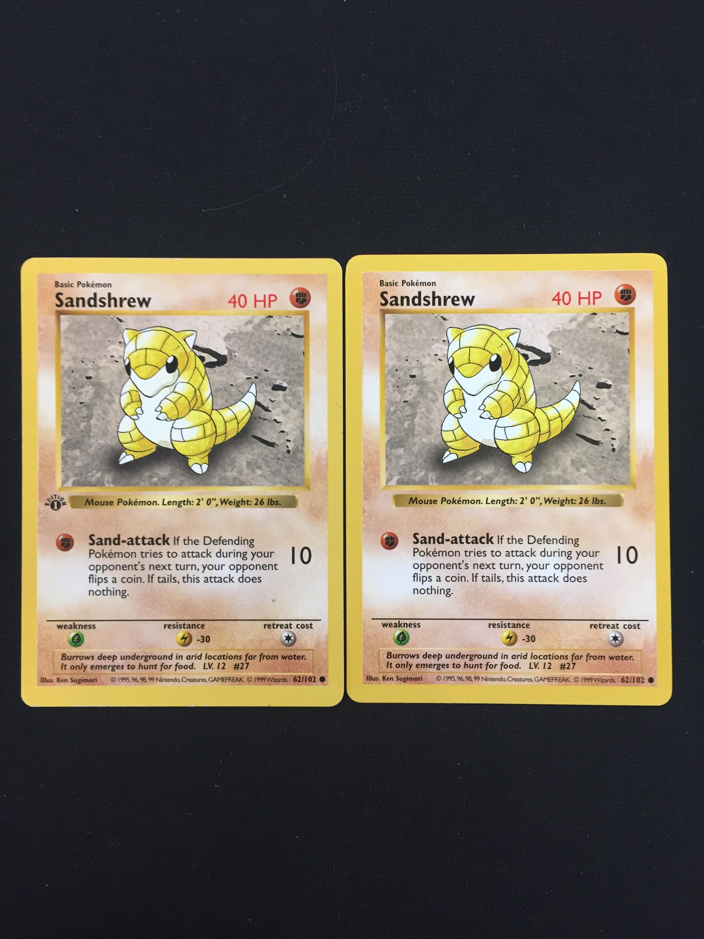 Pokemon Sandshrew Shadowless Base Set Card 62/102