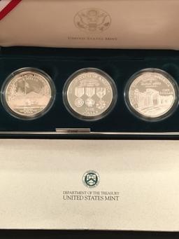 1994 United States Mint US Veterans Commemorative 3 Silver Dollar Proof Coin Set - 90% Silver
