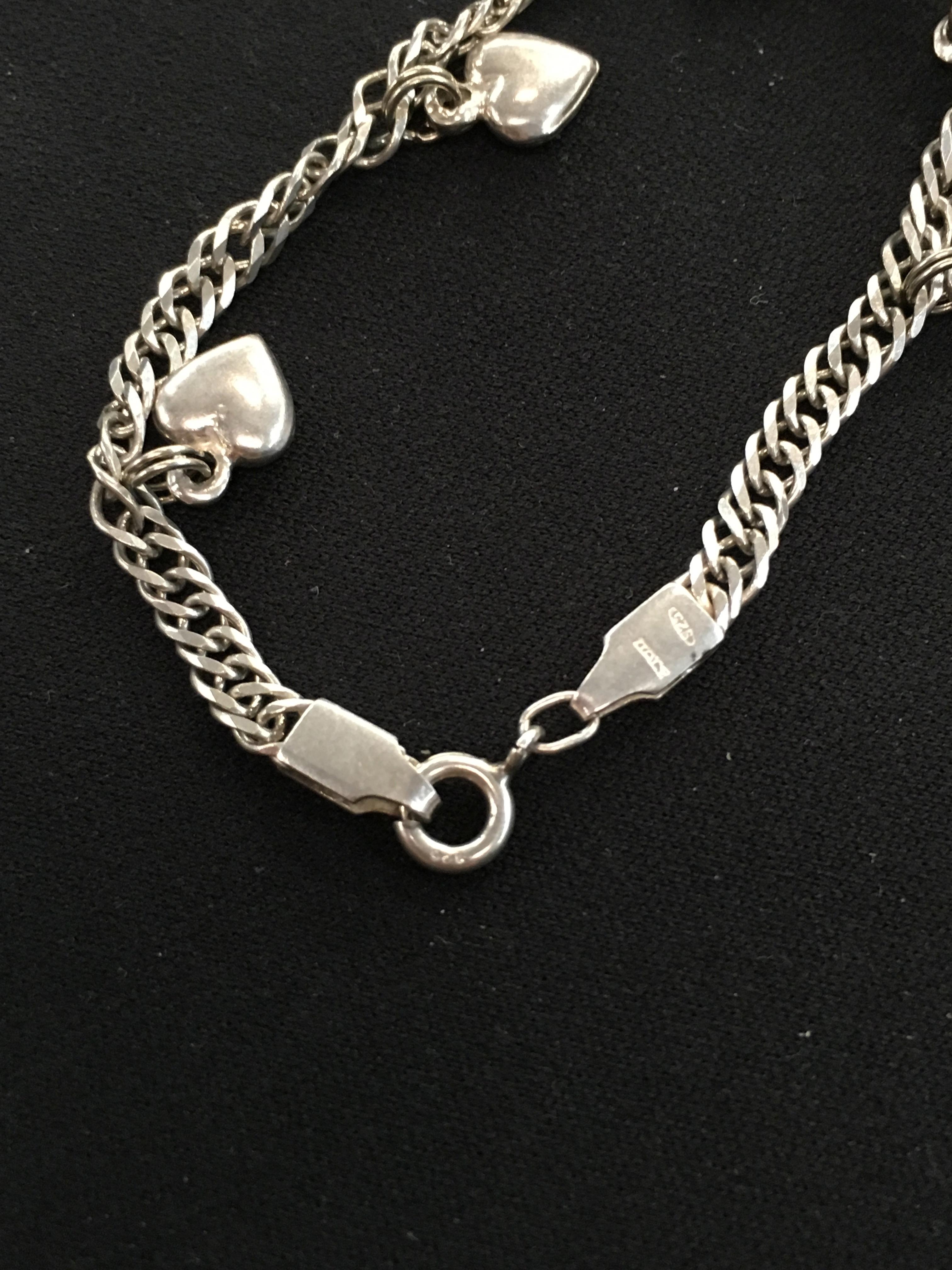 Italian Made Heart Charm Flat Cable Link 7" Sterling Silver Bracelet