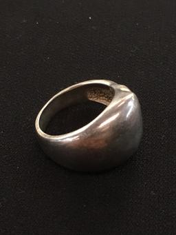 Modern Carved Wave Large Dome Sterling Silver Ring Band - Size 5.5