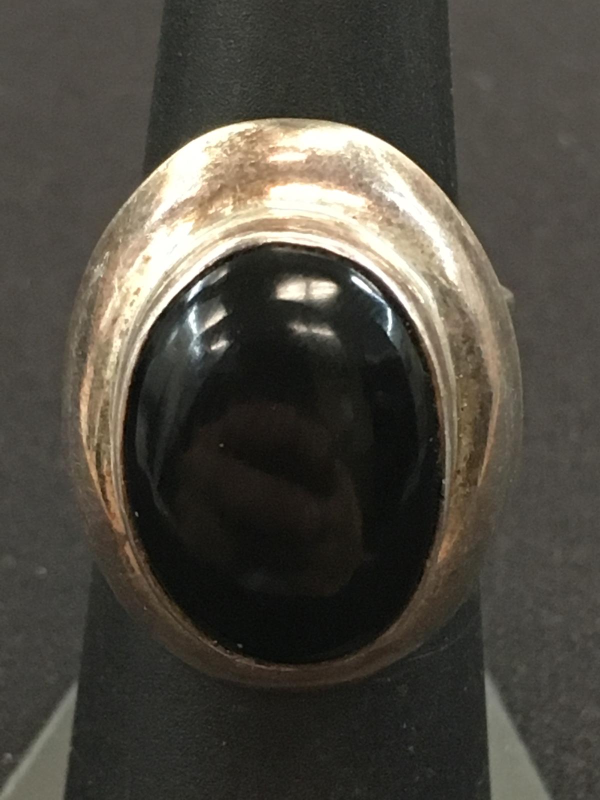 Hand Made Large Sterling Silver Ring with 18x13 Oval Onyx Cabachon - Size 6.75