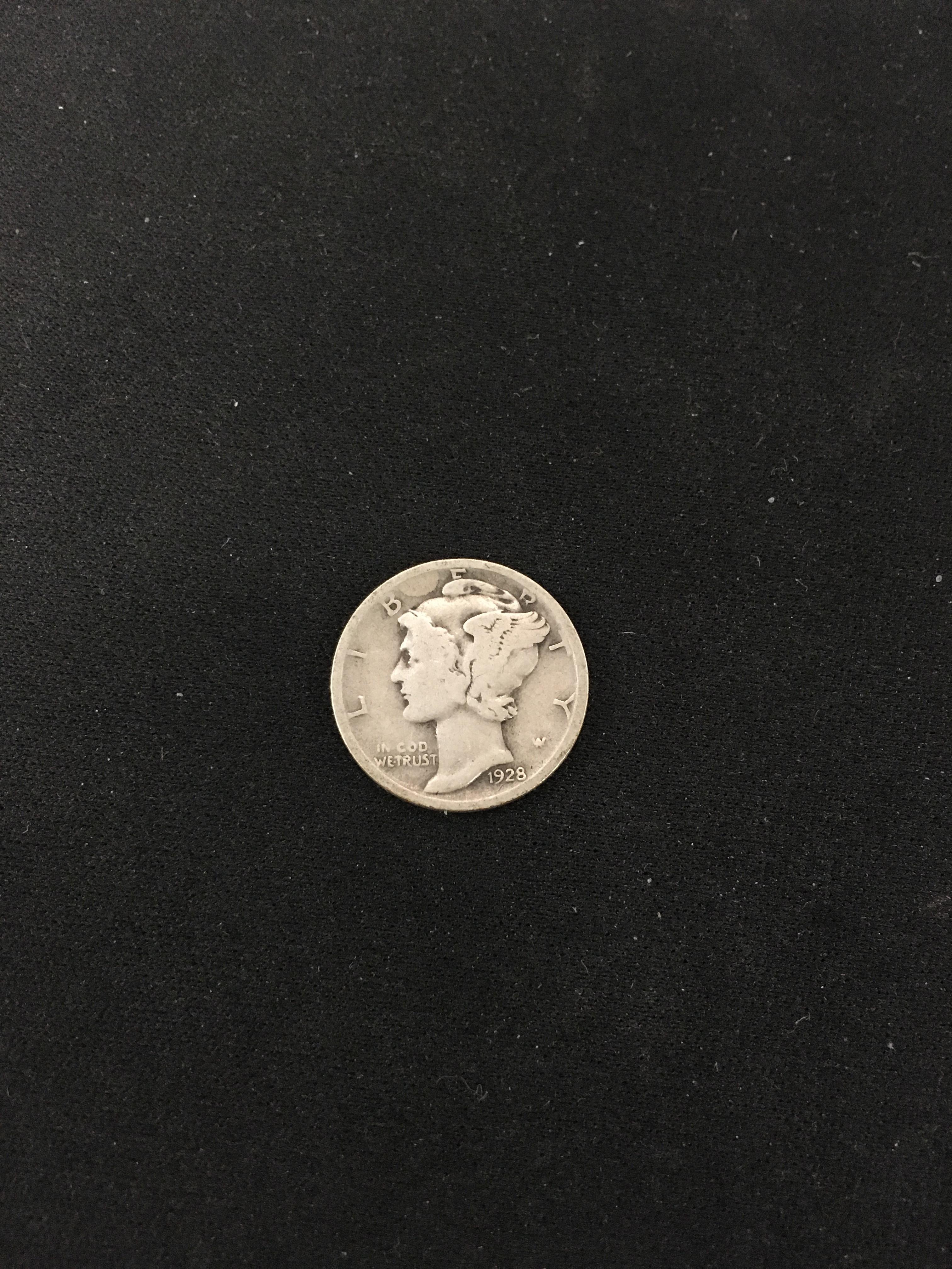 1928-D United States Mercury Silver Dime - 90% Silver Coin