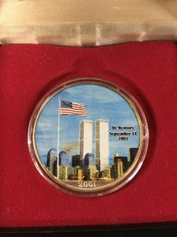 2001 U.S. 1 Ounce .999 Fine Silver American Silver Eagle - Hand Painted 9/11 Silver Bullion Coin