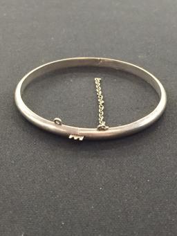 Petite Sterling Silver Domed Bangle Bracelet w/ Safety Catch