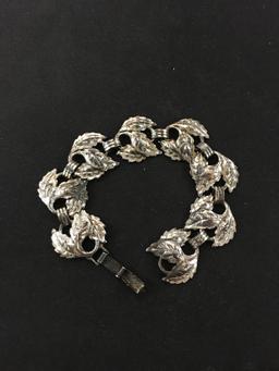 Wide 7" Sterling Silver Link Bracelet w/ Organic Motif Design - 21 grams