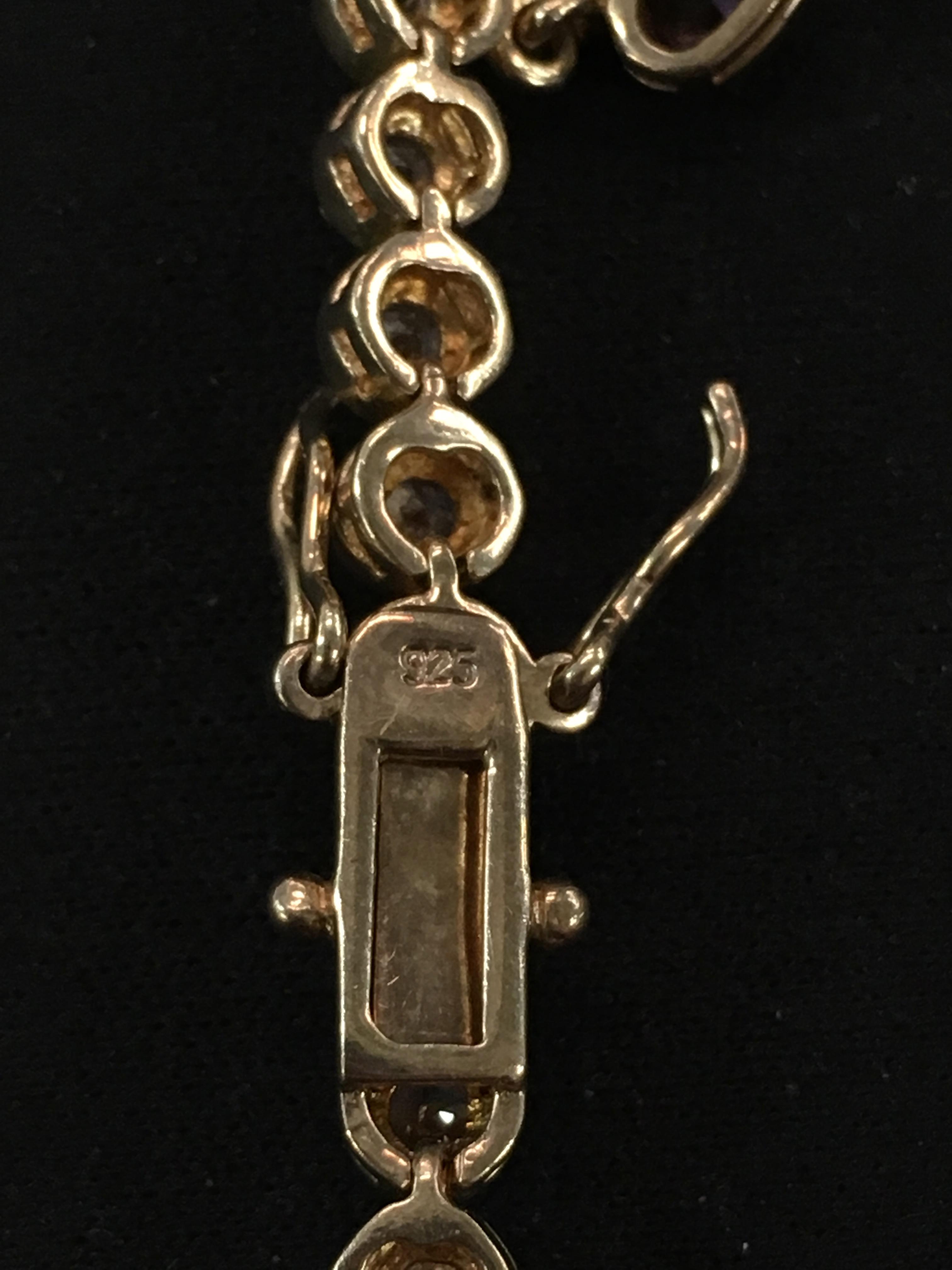 Gold-Tone 10" Sterling Silver Tennis Bracelet w/ Dainty Multi-Gemstone Heart Charms