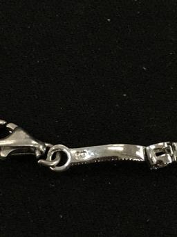 Delicate Sterling Silver 7" Tennis Bracelet w/ Unique "S" Link Design & Rhinestone Stations