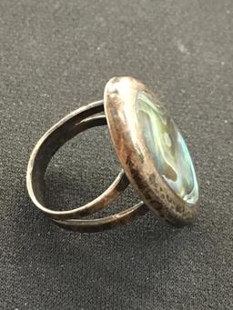 Old Pawn Sterling Silver & Abalone Inlay Ring - Size 5.75