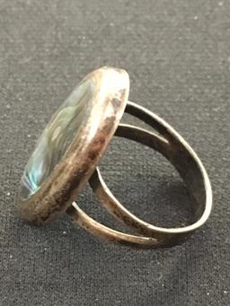 Old Pawn Sterling Silver & Abalone Inlay Ring - Size 5.75