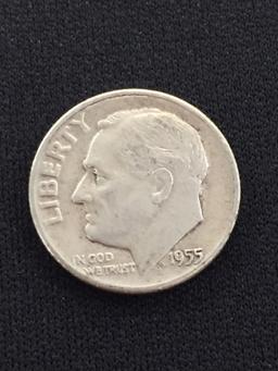 1955-D United States Roosevelt Dime - 90% Silver Coin