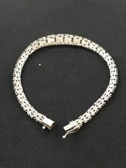 Unique Italian Made Tapered Riccio Link 8" Sterling Silver Bracelet