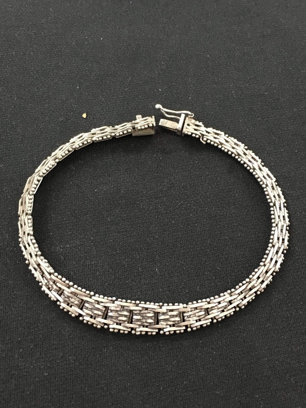 Unique Italian Made Tapered Riccio Link 8" Sterling Silver Bracelet