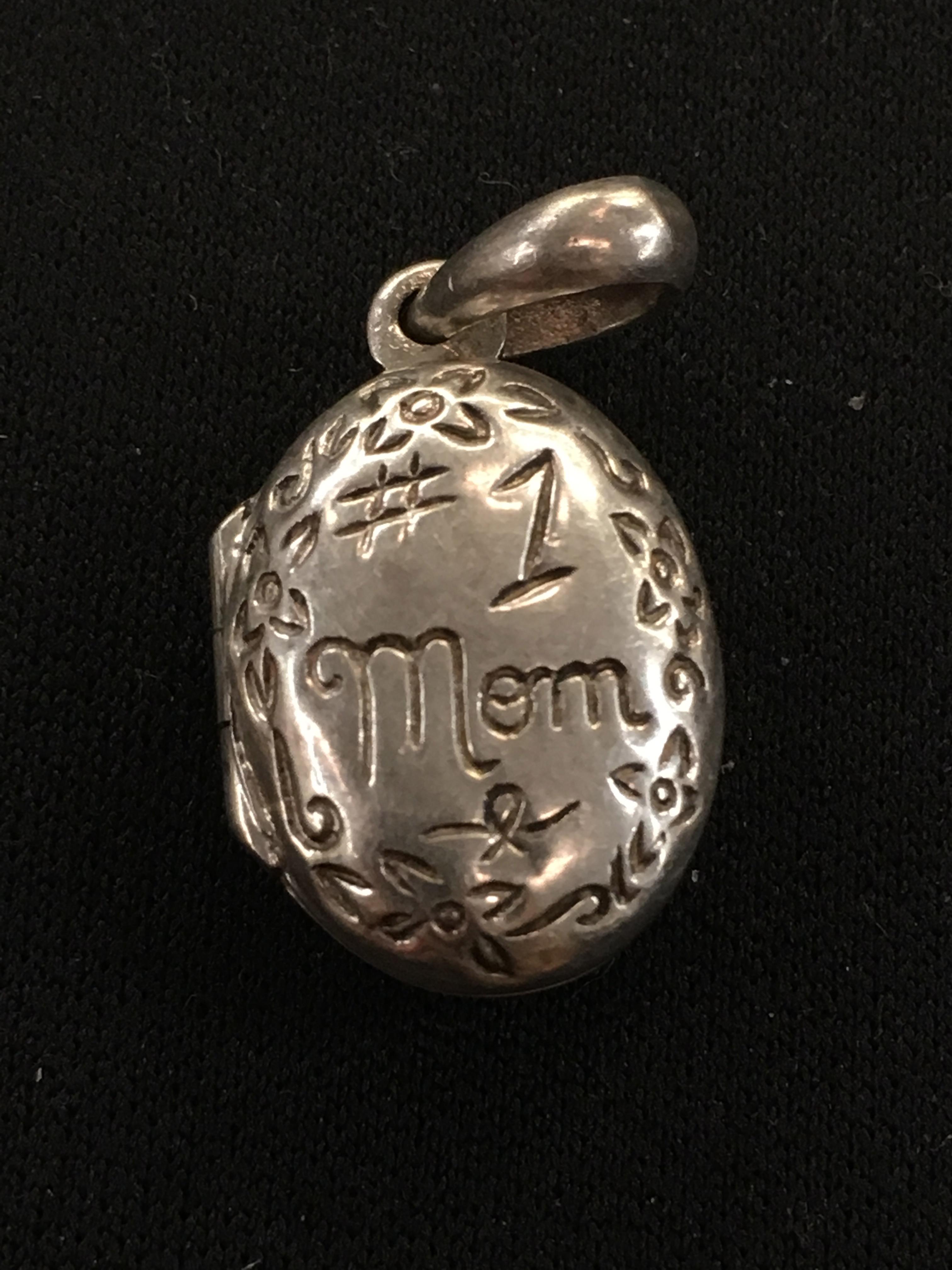 "# 1 Mom" Sterling Silver Oval Locket Pendant