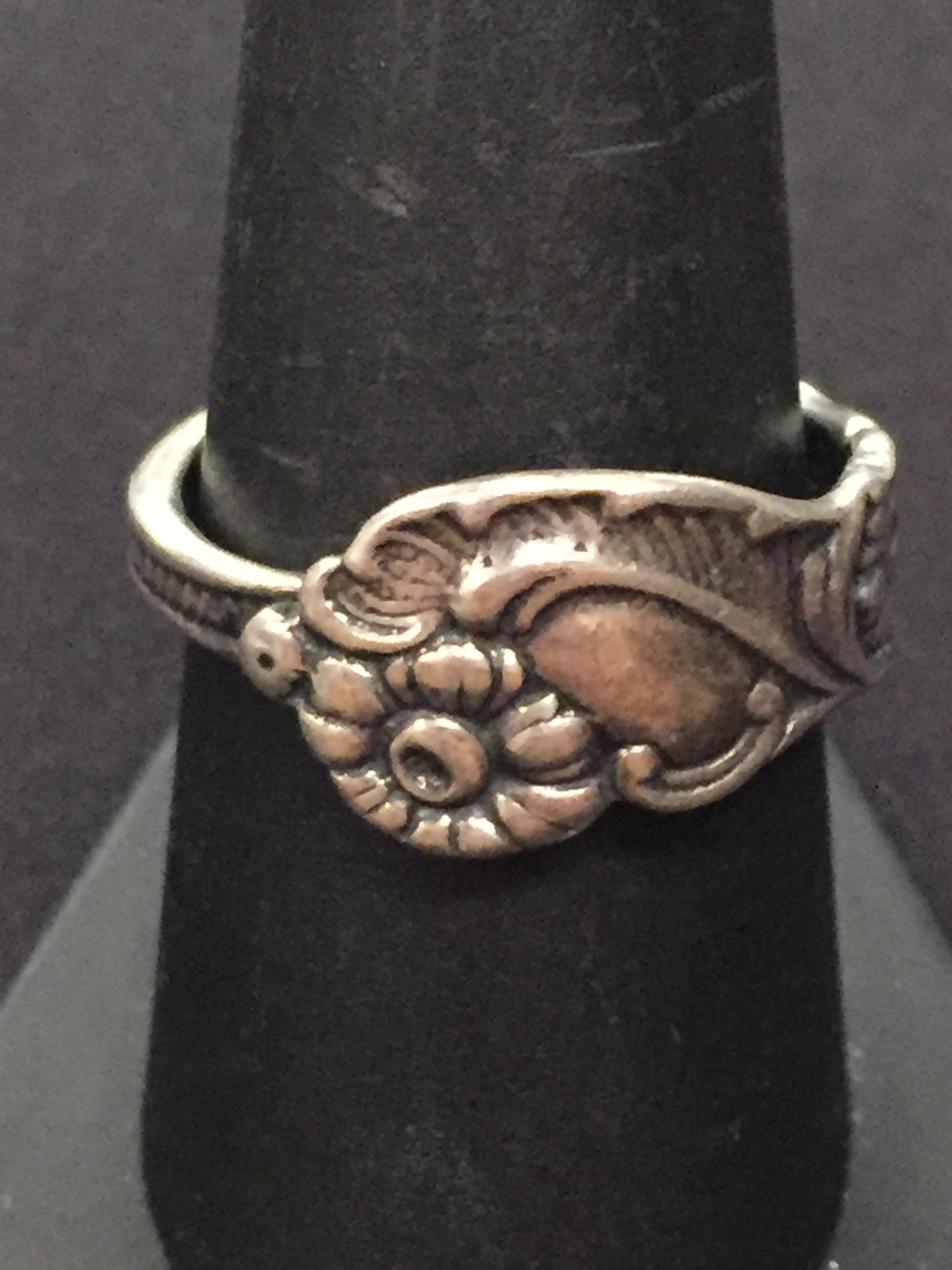 Floral Sterling Silver Spoon Ring - Size 8.5