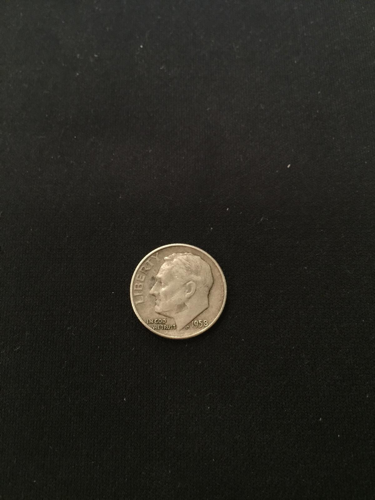 1958-D United States Roosevelt Silver Dime - 90% Silver Coin