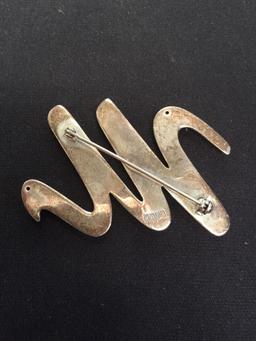 Thai Made Sterling Silver Signet Initial "M" Brooch