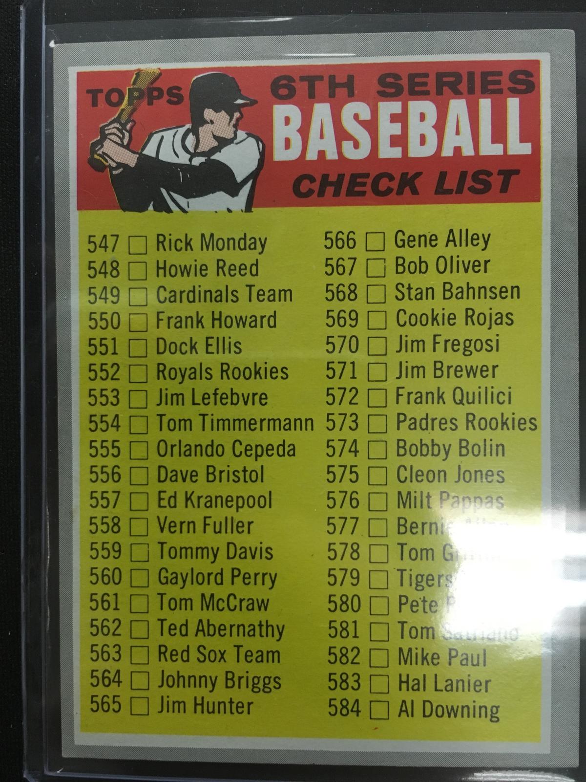 1970 Topps #542 6th Series Checklist Unmarked Vintage Baseball Card