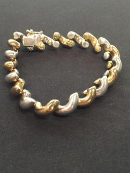 Italian Made Two-Tone Designer Link 8" Sterling Silver Bracelet