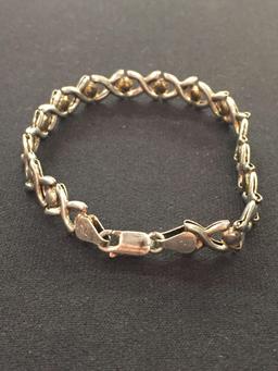 Two-Tone Desinger "X" Link Sterling Silver 7" Tennis Bracelet