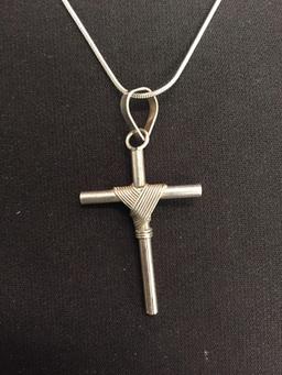 Hand-Wire Wrapped Sterling Silver Cross w/ 20" Snake Chain