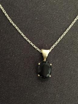 Faceted Onyx Pendant w/ Sterling Silver 16" Cable Chain
