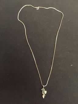 Sterling Silver Pendant w/ 12KT Rose & Yellow Gold Leaf Accents & 18" Serpentine Chain