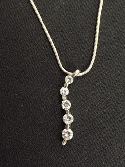 White Sapphire Sterling Silver Journey Pendant w/ 22" Snake Chain