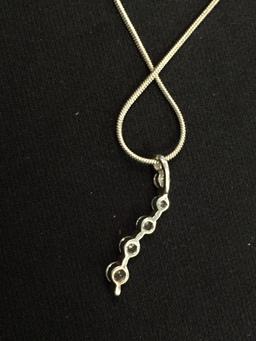 White Sapphire Sterling Silver Journey Pendant w/ 22" Snake Chain