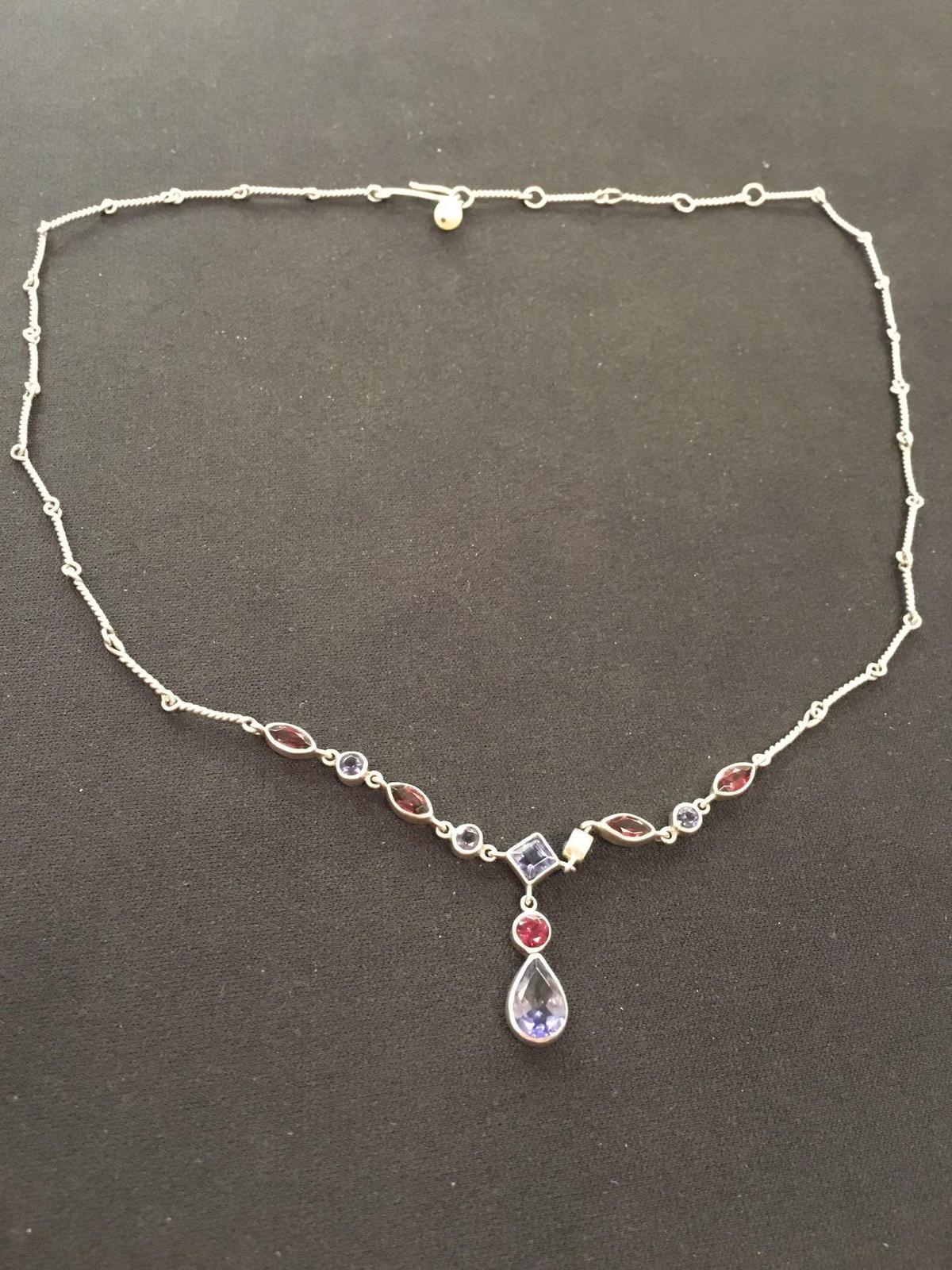 Handmade Sterling Silver Designer Link 18" Tanzanite & Amethyst Chandelier Necklace