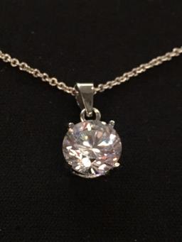 Sterling Silver 9.0 mm White Sapphire Pendant w/ 18" Cable Link Chain