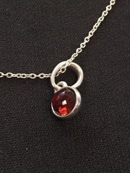 Petite Handmade Sterling Silver Garnet Pendant w/ 18" Cable Link Chain
