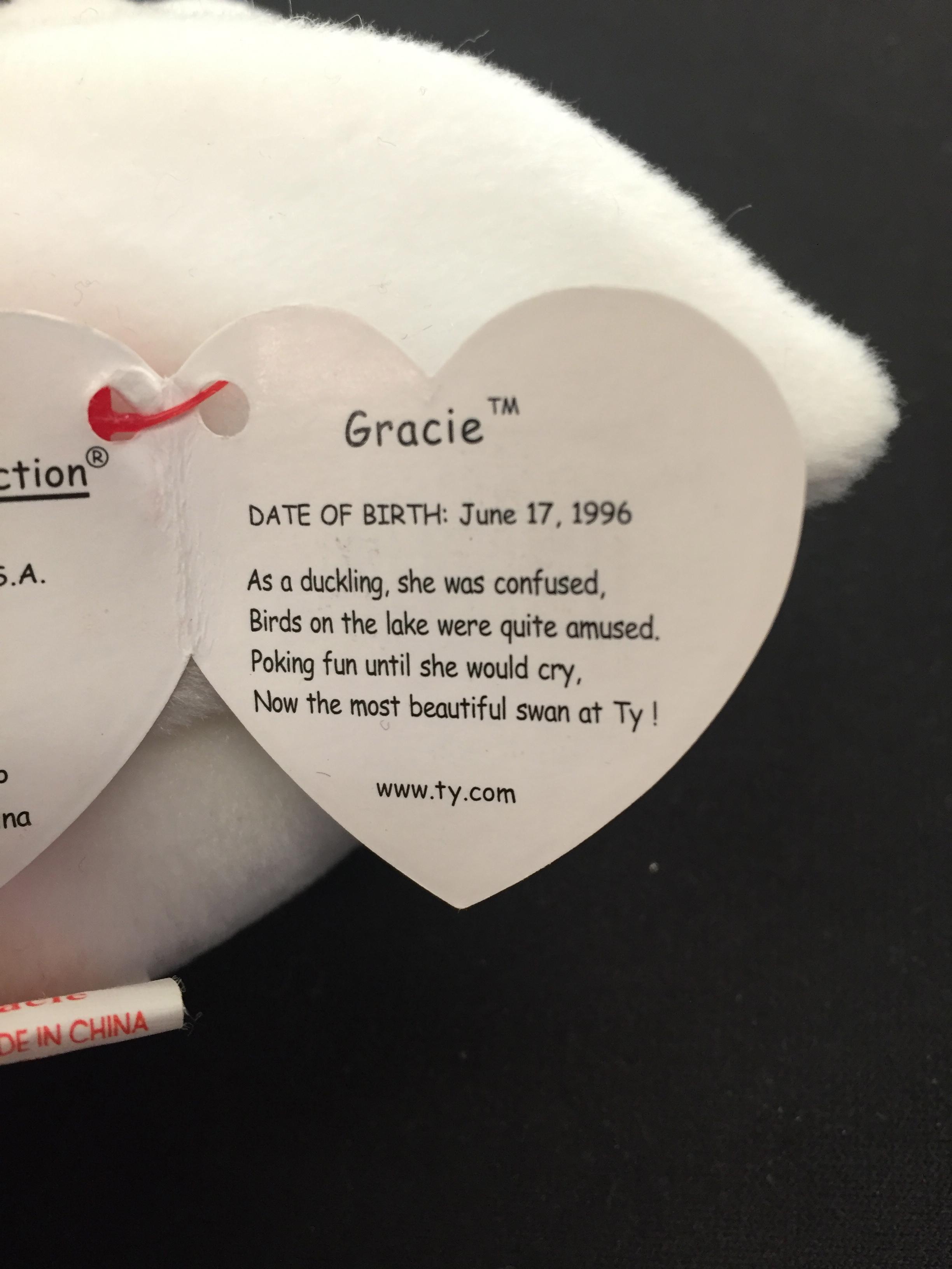 Ty Original Beanie Baby W/ Tag - Swan - Gracie